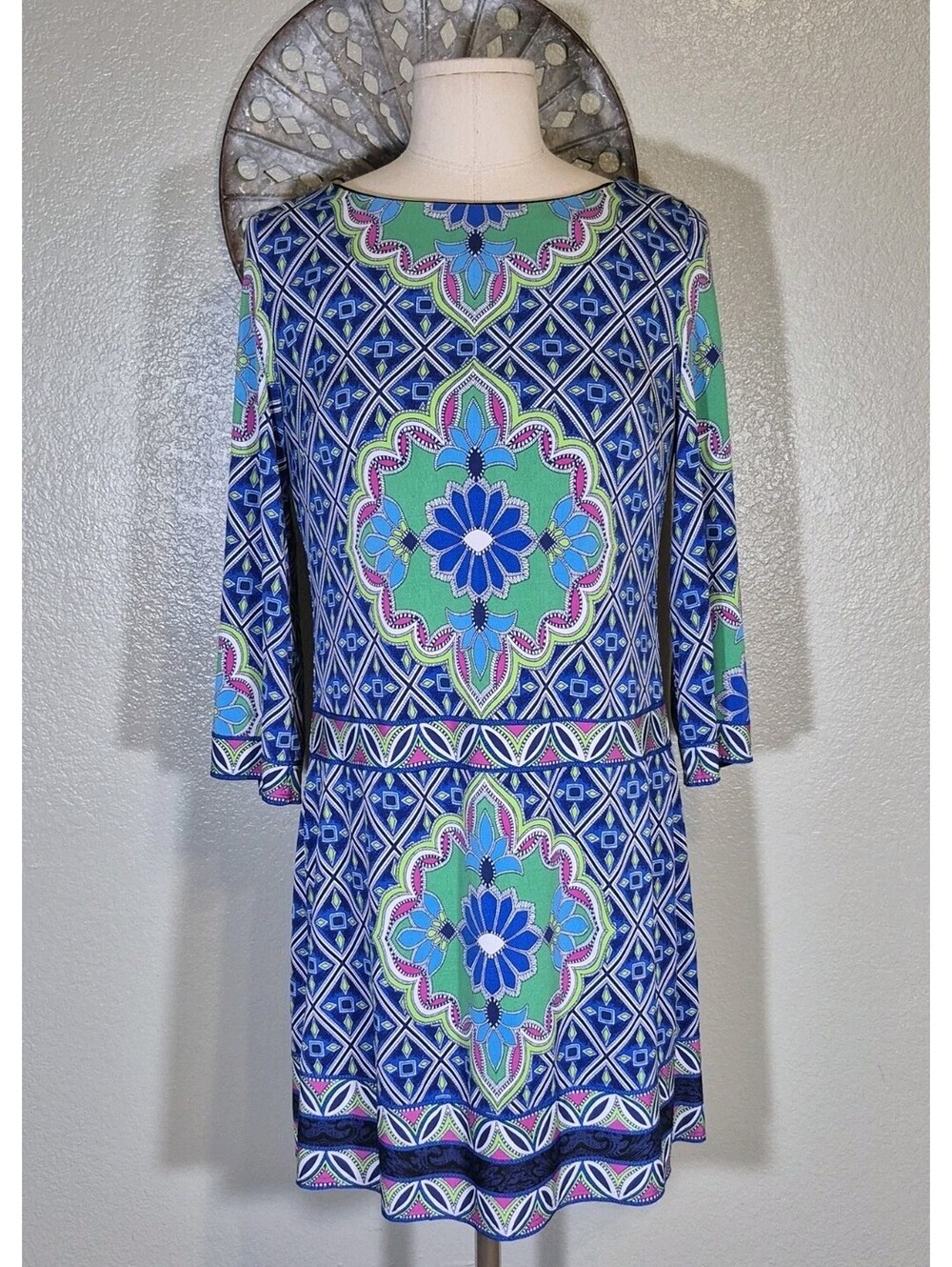 Laundry By Shelli Segal Sheath Dress Geometric Floral 3/4 Sleeve Women’s Sz M